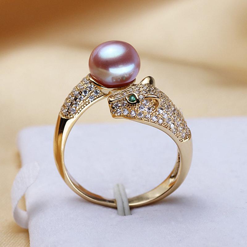 Leopard Freshwater Pearl Ring AAA Pearl Adjustable Ring in 14K Gold Over Sterling Silver