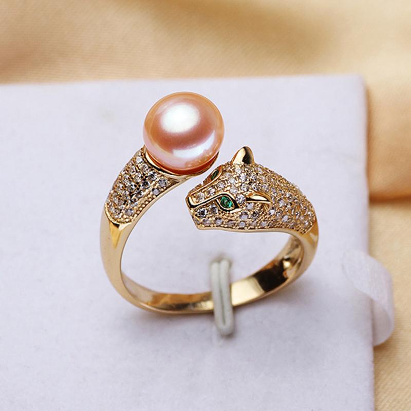 Leopard Freshwater Pearl Ring AAA Pearl Adjustable Ring in 14K Gold Over Sterling Silver