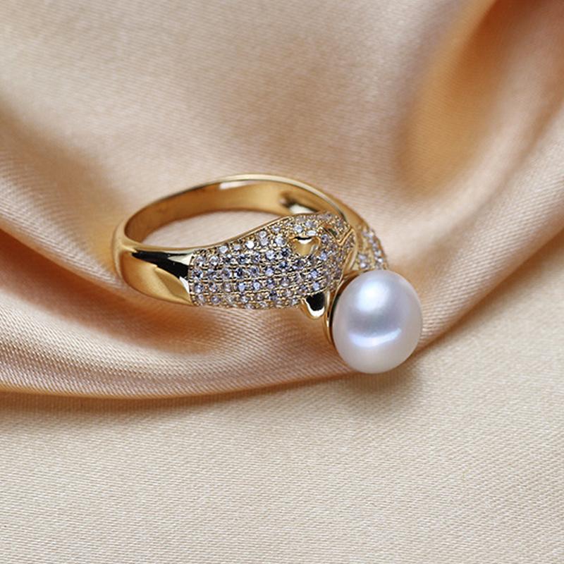 Leopard Freshwater Pearl Ring AAA Pearl Adjustable Ring in 14K Gold Over Sterling Silver