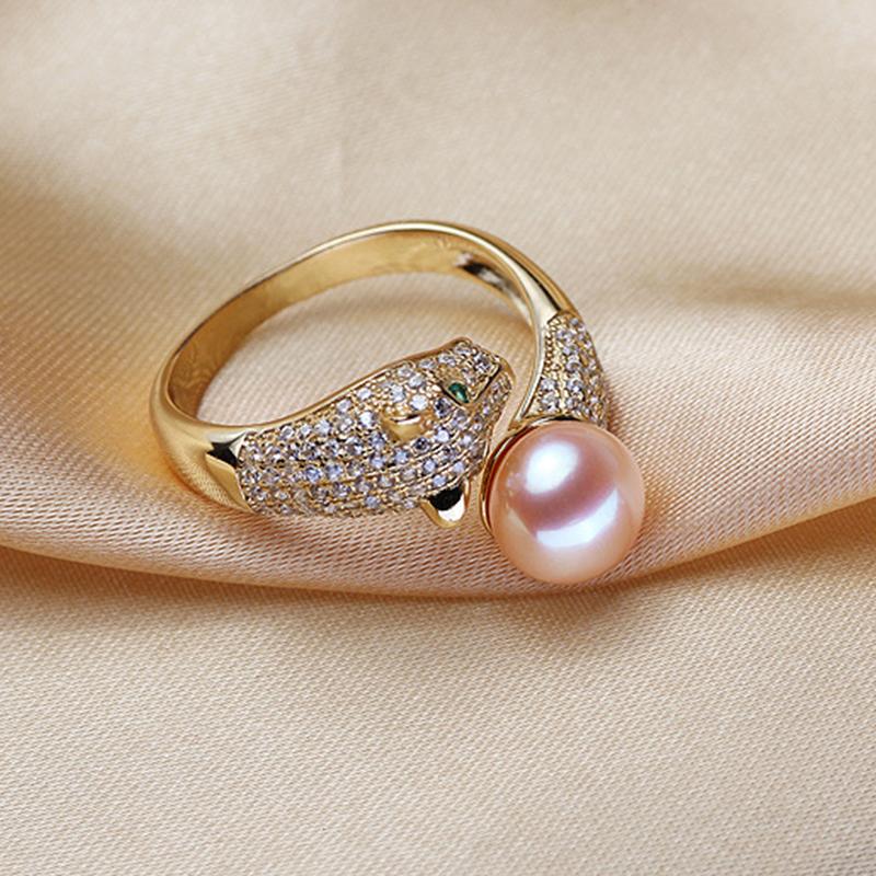 Leopard Freshwater Pearl Ring AAA Pearl Adjustable Ring in 14K Gold Over Sterling Silver