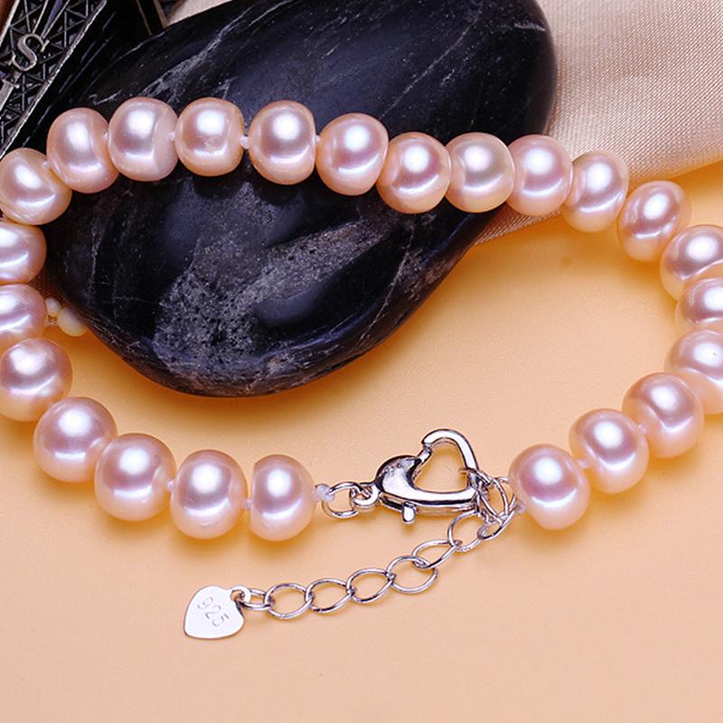 7-8mm Freshwater Pearl Bracelet in Sterling Silver Clasp (White, Pink, Purple Pearl, Adjustable Length)
