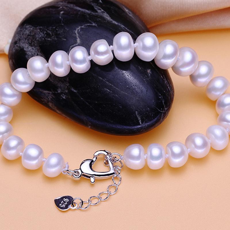 7-8mm Freshwater Pearl Bracelet in Sterling Silver Clasp (White, Pink, Purple Pearl, Adjustable Length)