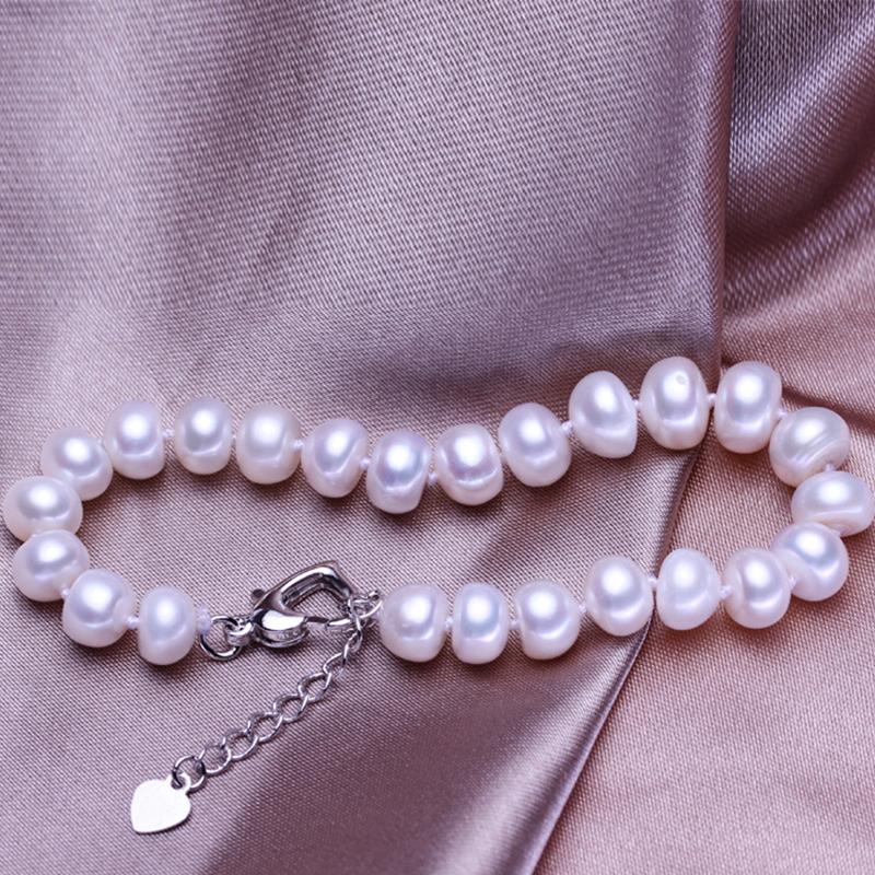 7-8mm Freshwater Pearl Bracelet in Sterling Silver Clasp (White, Pink, Purple Pearl, Adjustable Length)