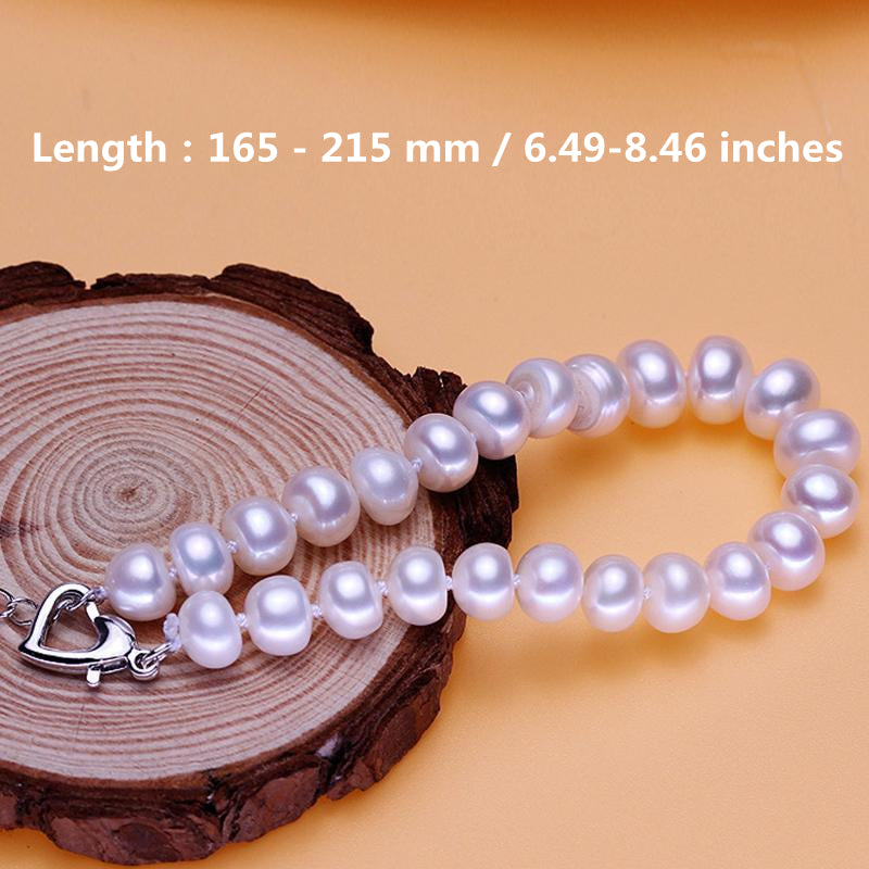 7-8mm Freshwater Pearl Bracelet in Sterling Silver Clasp (White, Pink, Purple Pearl, Adjustable Length)