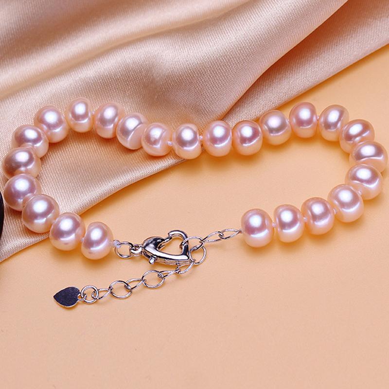 7-8mm Freshwater Pearl Bracelet in Sterling Silver Clasp (White, Pink, Purple Pearl, Adjustable Length)