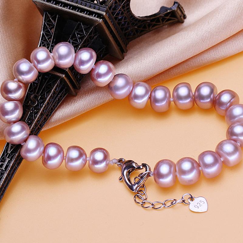 7-8mm Freshwater Pearl Bracelet in Sterling Silver Clasp (White, Pink, Purple Pearl, Adjustable Length)