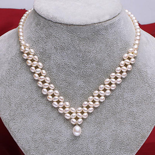 8-9 mm Cultured Freshwater Multi Strand Pearl Pendant Necklace with Sterling Silver