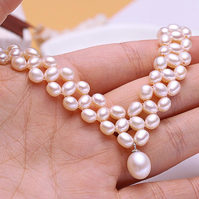 8-9 mm Cultured Freshwater Multi Strand Pearl Pendant Necklace with Sterling Silver