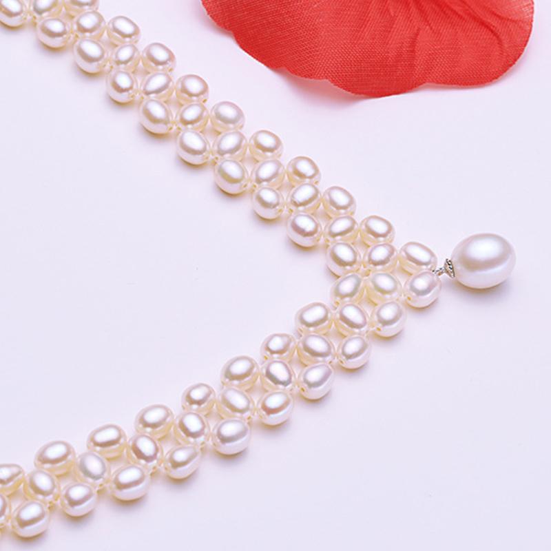 8-9 mm Cultured Freshwater Multi Strand Pearl Pendant Necklace with Sterling Silver