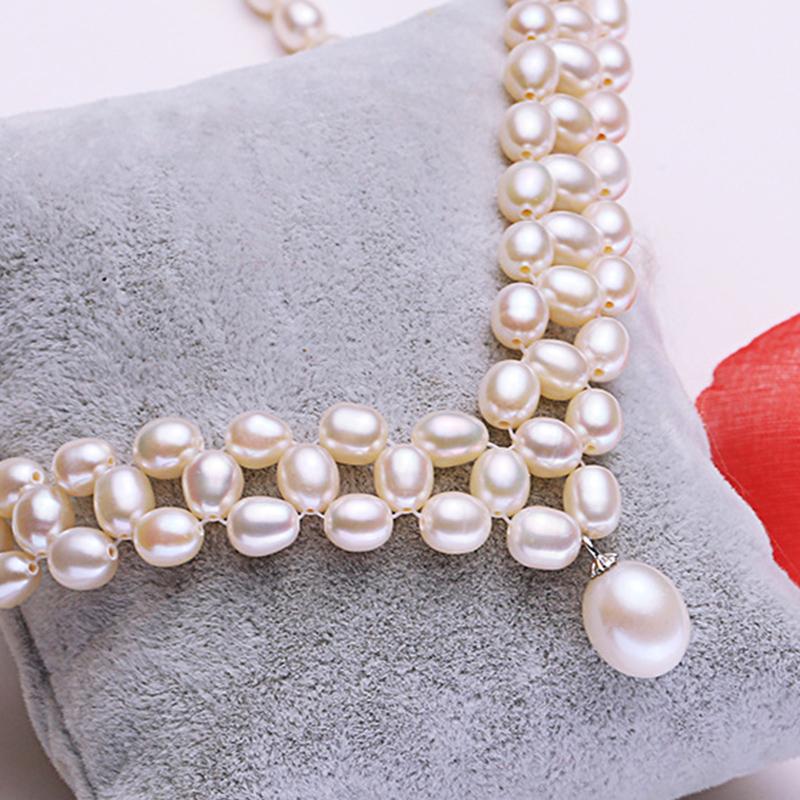 8-9 mm Cultured Freshwater Multi Strand Pearl Pendant Necklace with Sterling Silver