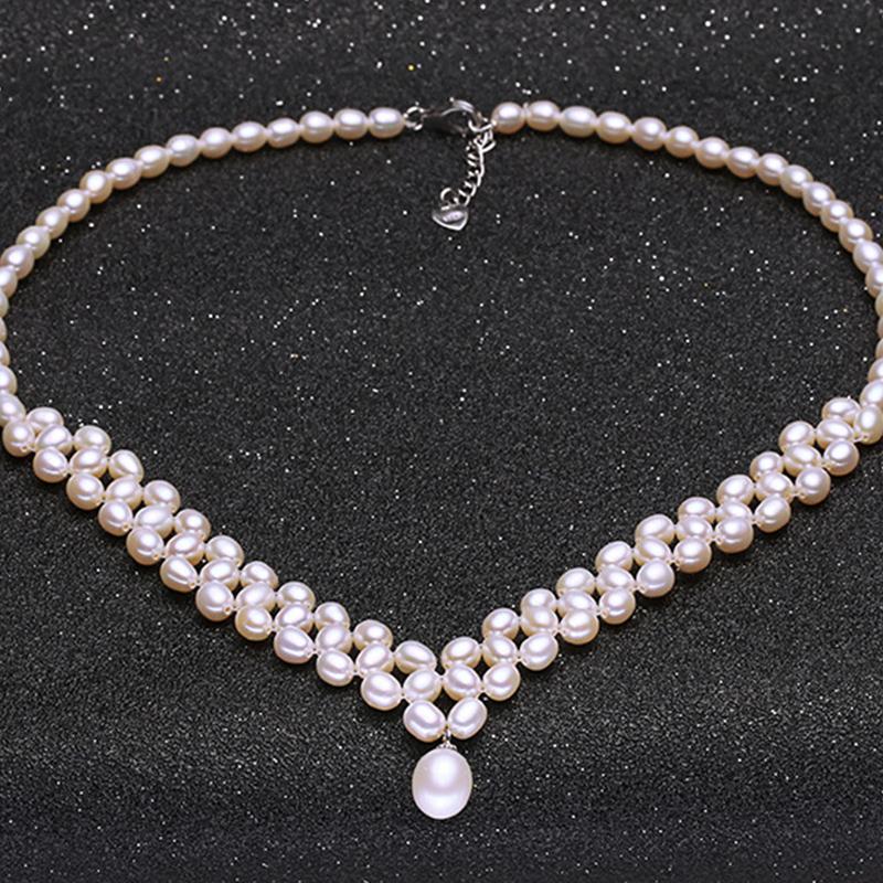 8-9 mm Cultured Freshwater Multi Strand Pearl Pendant Necklace with Sterling Silver