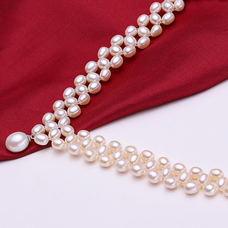 8-9 mm Cultured Freshwater Multi Strand Pearl Pendant Necklace with Sterling Silver