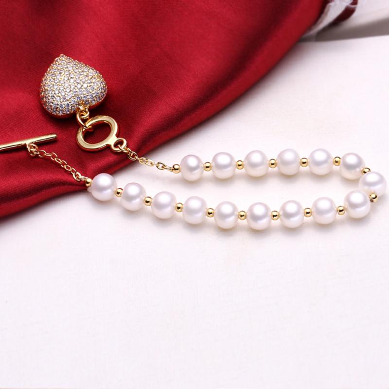 9-10mm Big Love Gold Freshwater Cultured Pearl Bracelet in 14K Gold Over Sterling Silver Clasp 7