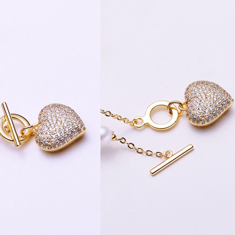 9-10mm Big Love Gold Freshwater Cultured Pearl Bracelet in 14K Gold Over Sterling Silver Clasp 7