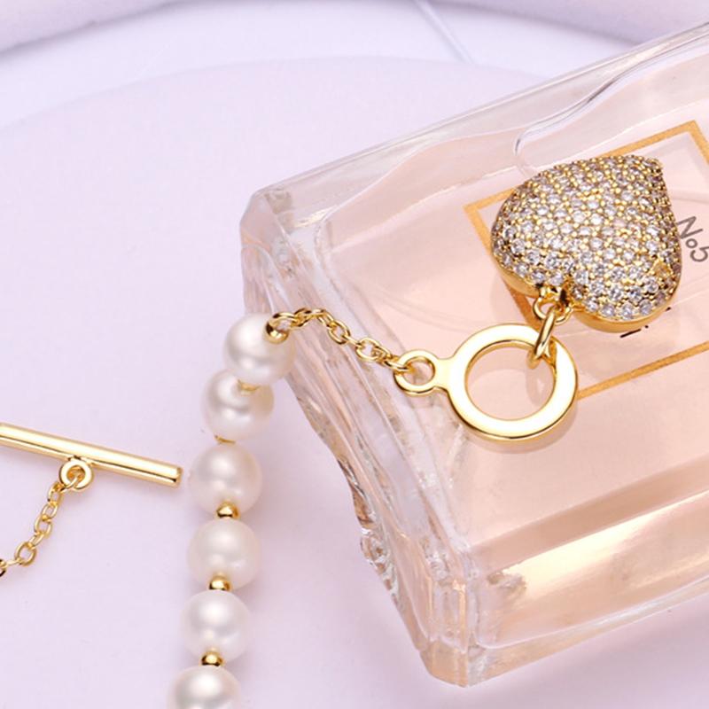 9-10mm Big Love Gold Freshwater Cultured Pearl Bracelet in 14K Gold Over Sterling Silver Clasp 7