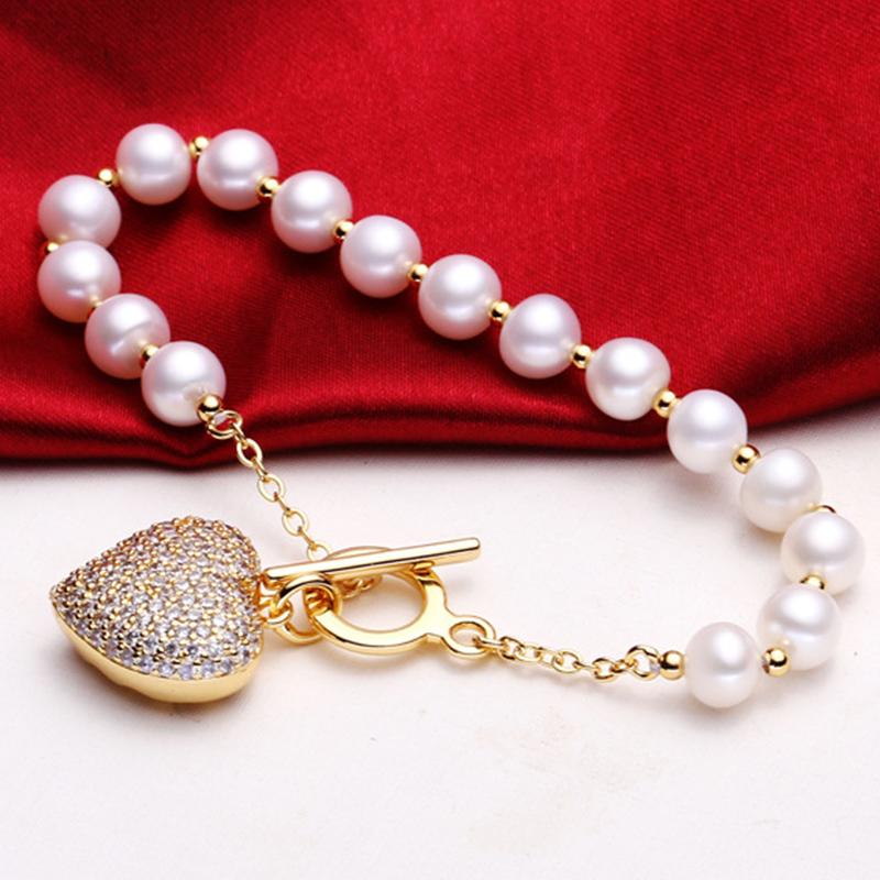Baroque Freshwater Pearl Big Love Gold Bracelets Handmade Jewelry
