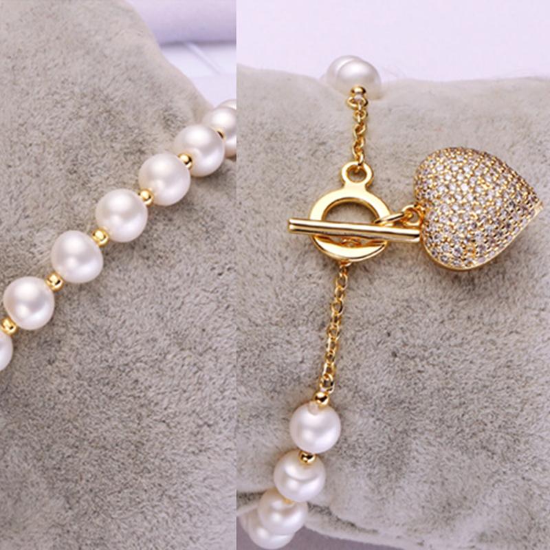 9-10mm Big Love Gold Freshwater Cultured Pearl Bracelet in 14K Gold Over Sterling Silver Clasp 7