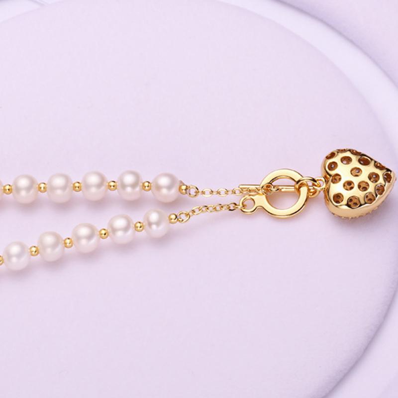 9-10mm Big Love Gold Freshwater Cultured Pearl Bracelet in 14K Gold Over Sterling Silver Clasp 7