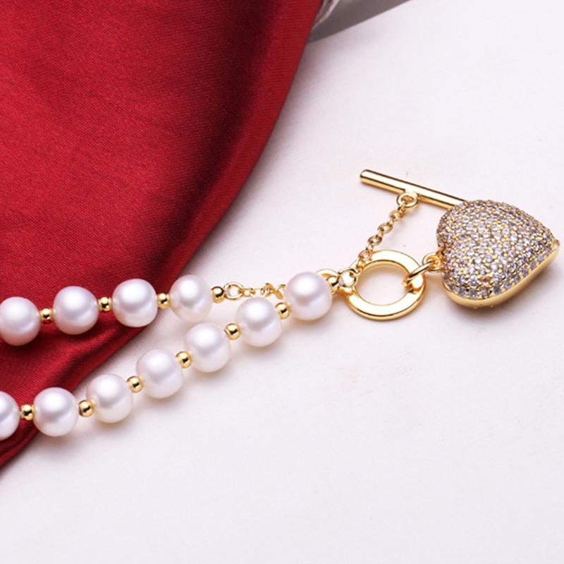 9-10mm Big Love Gold Freshwater Cultured Pearl Bracelet in 14K Gold Over Sterling Silver Clasp 7