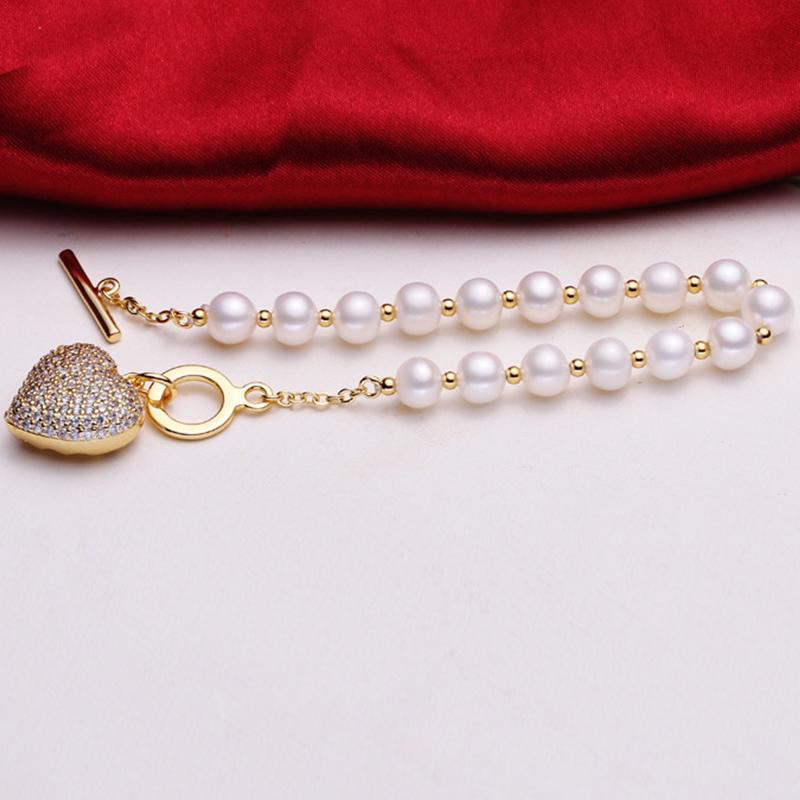 9-10mm Big Love Gold Freshwater Cultured Pearl Bracelet in 14K Gold Over Sterling Silver Clasp 7