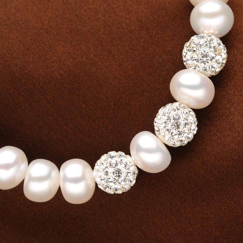 8-9mm Freshwater Cultured Pearl Bracelet with Crystal Ball Adjustable Bracelet