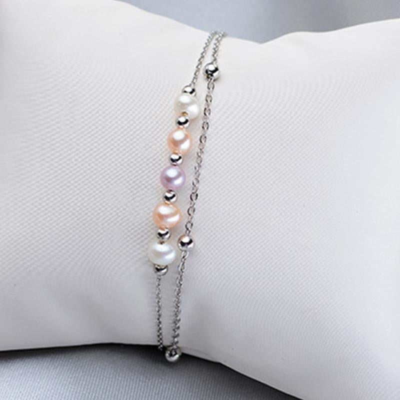 7-8mm Cultured Pearl Double Strand Bracelet in Sterling Silver