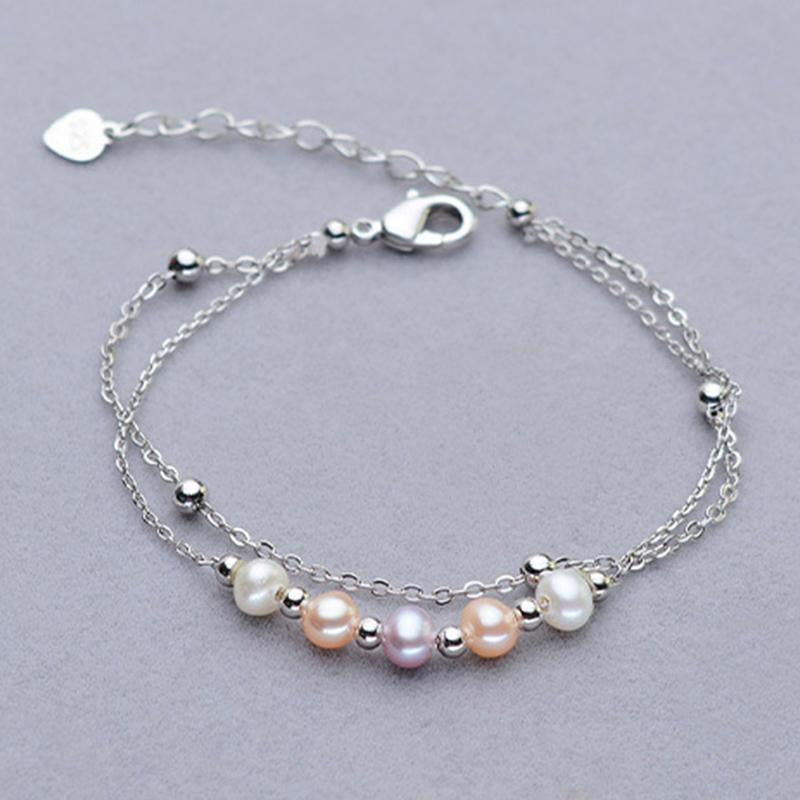 7-8mm Cultured Pearl Double Strand Bracelet in Sterling Silver