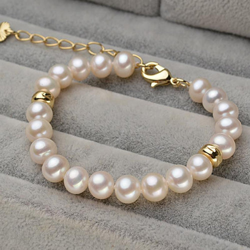 7-8mm White Freshwater Cultured Pearl Bracelet in 14K Gold Over Sterling Silver Clasp