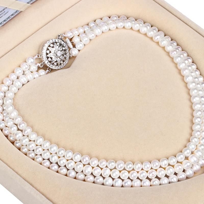 Collier de perles d'eau douce multi-rangs Véritable perle ronde 16 pouces / 42 cm