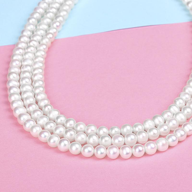Collier de perles d'eau douce multi-rangs Véritable perle ronde 16 pouces / 42 cm
