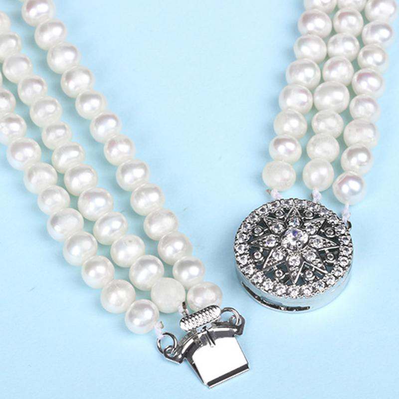 Collier de perles d'eau douce multi-rangs Véritable perle ronde 16 pouces / 42 cm
