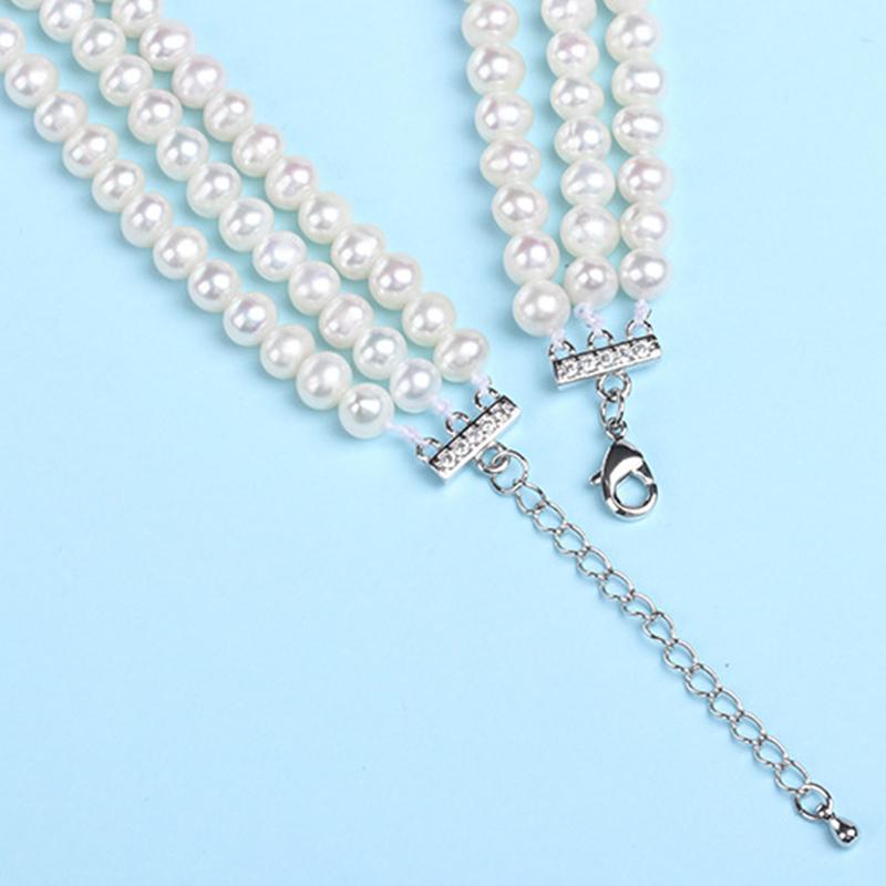 High Luster Cultured Freshwater Pearl Necklace Multi Strand Round Pearl Necklace 3 Strand Necklace with Silver Settings