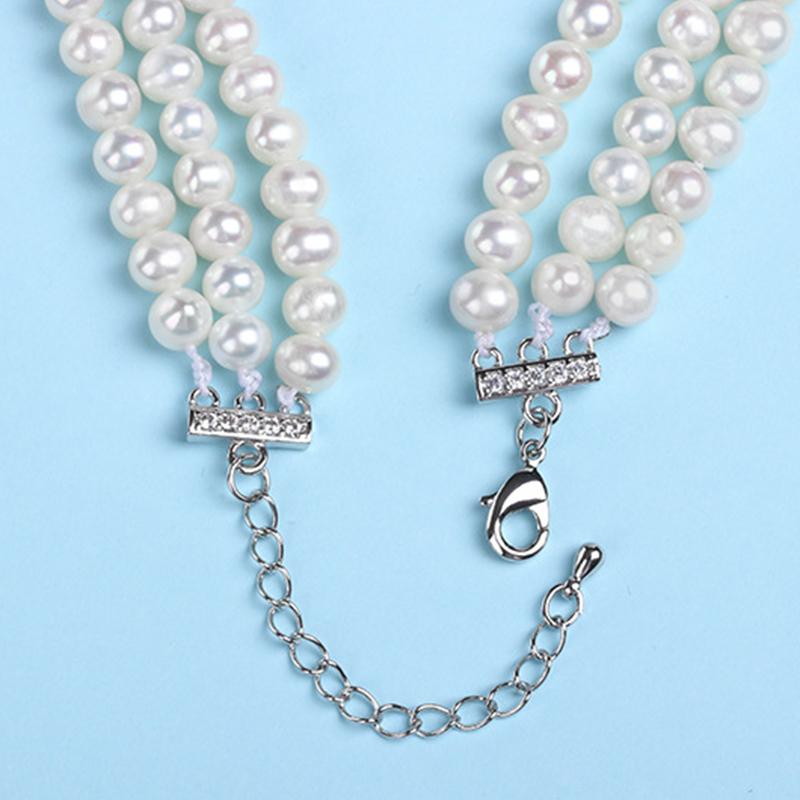 High Luster Cultured Freshwater Pearl Necklace Multi Strand Round Pearl Necklace 3 Strand Necklace with Silver Settings
