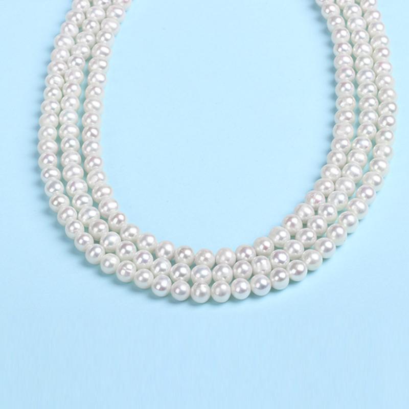 High Luster Cultured Freshwater Pearl Necklace Multi Strand Round Pearl Necklace 3 Strand Necklace with Silver Settings