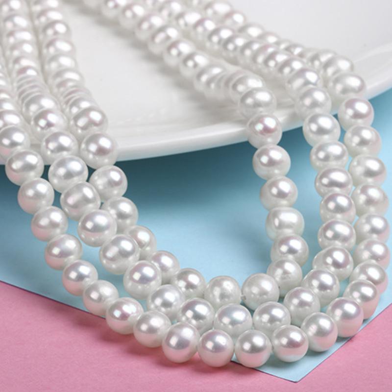 High Luster Cultured Freshwater Pearl Necklace Multi Strand Round Pearl Necklace 3 Strand Necklace with Silver Settings