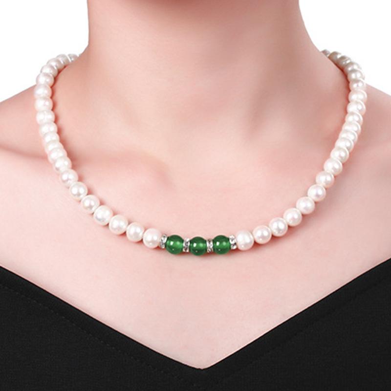 Real Pearl Pendant Necklace | Green Jade Dainty Freshwater Pearl Necklace Bracelet And Earrings Pearl Jewellery Set