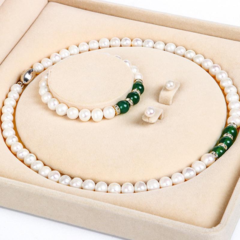 Real Pearl Pendant Necklace | Green Jade Dainty Freshwater Pearl Necklace Bracelet And Earrings Pearl Jewellery Set