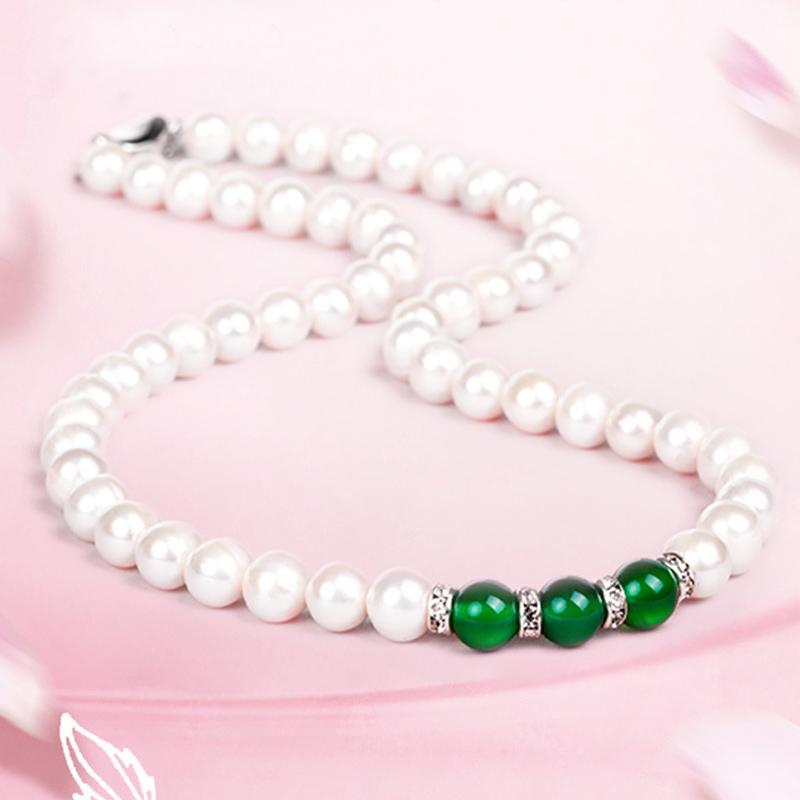 Real Pearl Pendant Necklace | Green Jade Dainty Freshwater Pearl Necklace Bracelet And Earrings Pearl Jewellery Set