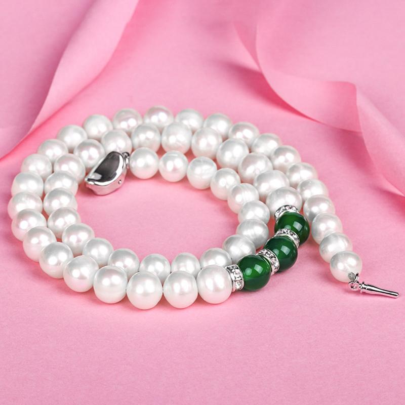 Real Pearl Pendant Necklace | Green Jade Dainty Freshwater Pearl Necklace Bracelet And Earrings Pearl Jewellery Set