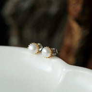 Freshwater Pearl 18K Gold Silver Pin Handmade Earrings