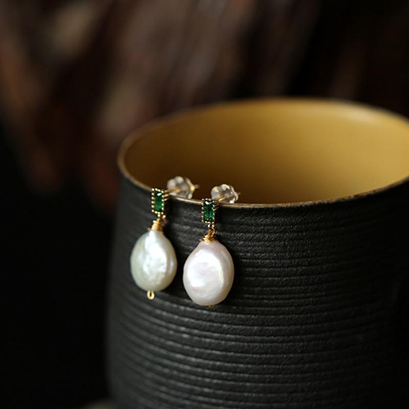 AAA Real Big Baroque Pearl Drop Earrings in 14K Gold Over Sterling Silver(12-13mm)