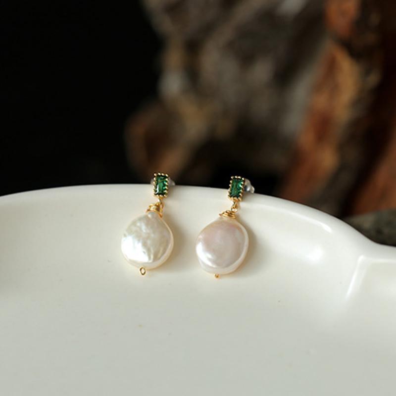 AAA Real Big Baroque Pearl Drop Earrings in 14K Gold Over Sterling Silver(12-13mm)