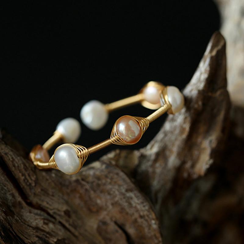 Royal Pearl Bracelet | White Pink Pearl Bracelet | Pearl Bangle Bracelet For Weddings| Huge Tomato Jewelry