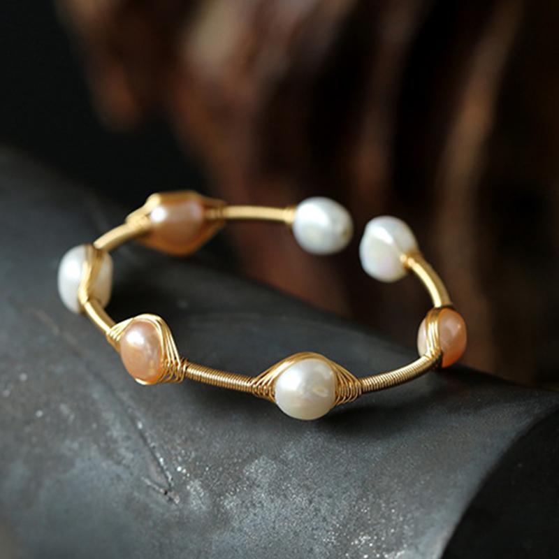 Royal Pearl Bracelet | White Pink Pearl Bracelet | Pearl Bangle Bracelet For Weddings| Huge Tomato Jewelry