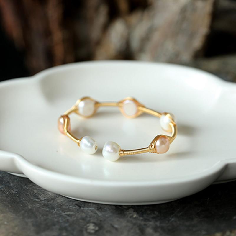 Royal Pearl Bracelet | White Pink Pearl Bracelet | Pearl Bangle Bracelet For Weddings| Huge Tomato Jewelry