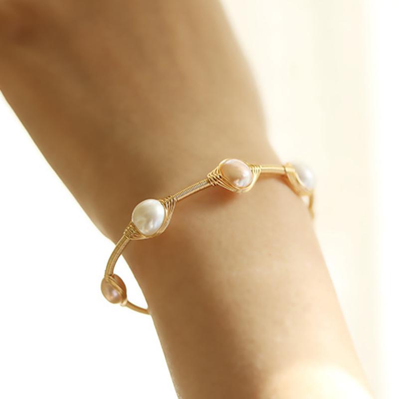 Royal Pearl Bracelet | White Pink Pearl Bracelet | Pearl Bangle Bracelet For Weddings| Huge Tomato Jewelry