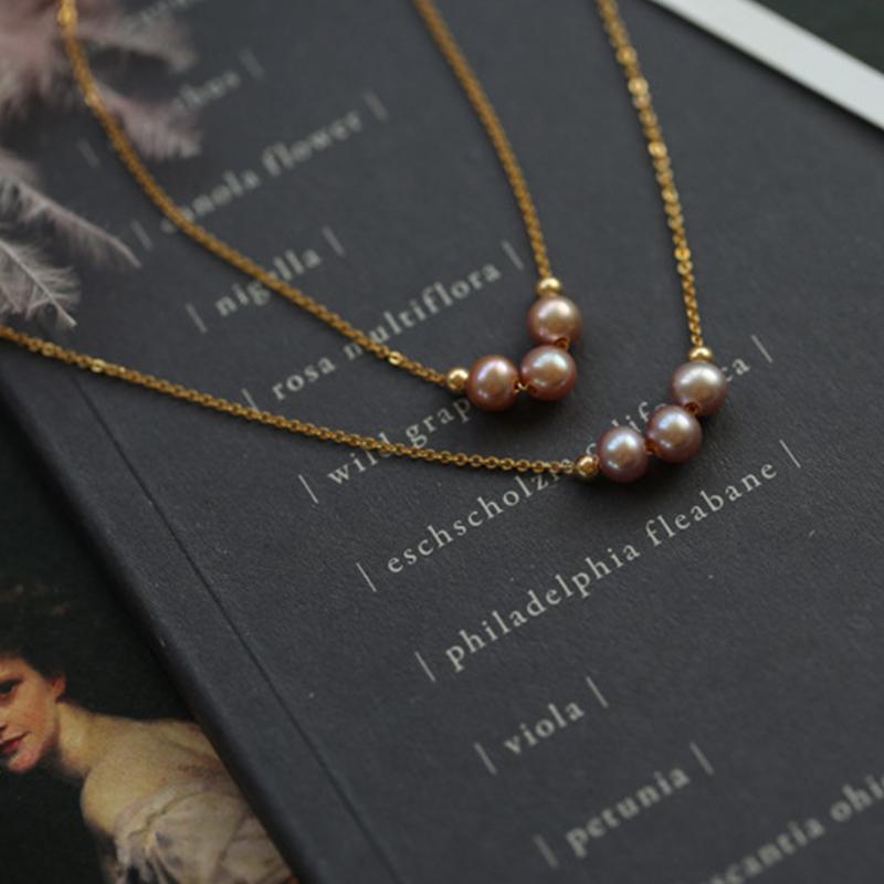 3 Pearl Necklace Cultured Freshwater Pink Pearl Pendant Necklace in 14k Gold Over Sterling Silver Chain