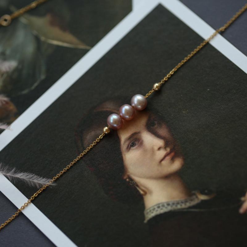 3 Pearl Necklace Cultured Freshwater Pink Pearl Pendant Necklace in 14k Gold Over Sterling Silver Chain