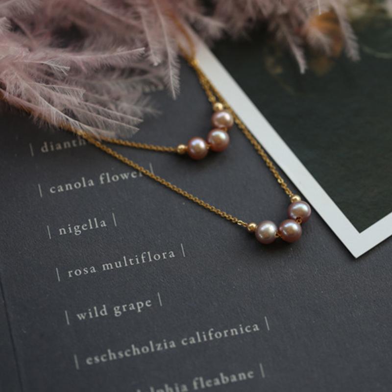 3 Pearl Necklace Cultured Freshwater Pink Pearl Pendant Necklace in 14k Gold Over Sterling Silver Chain