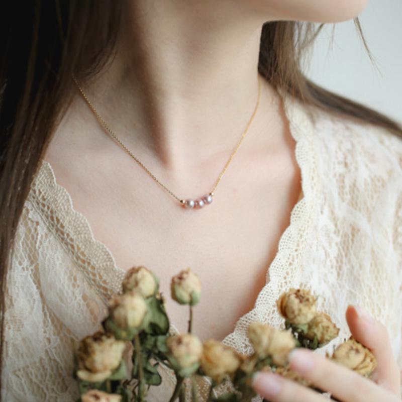 3 Pearl Necklace Cultured Freshwater Pink Pearl Pendant Necklace in 14k Gold Over Sterling Silver Chain